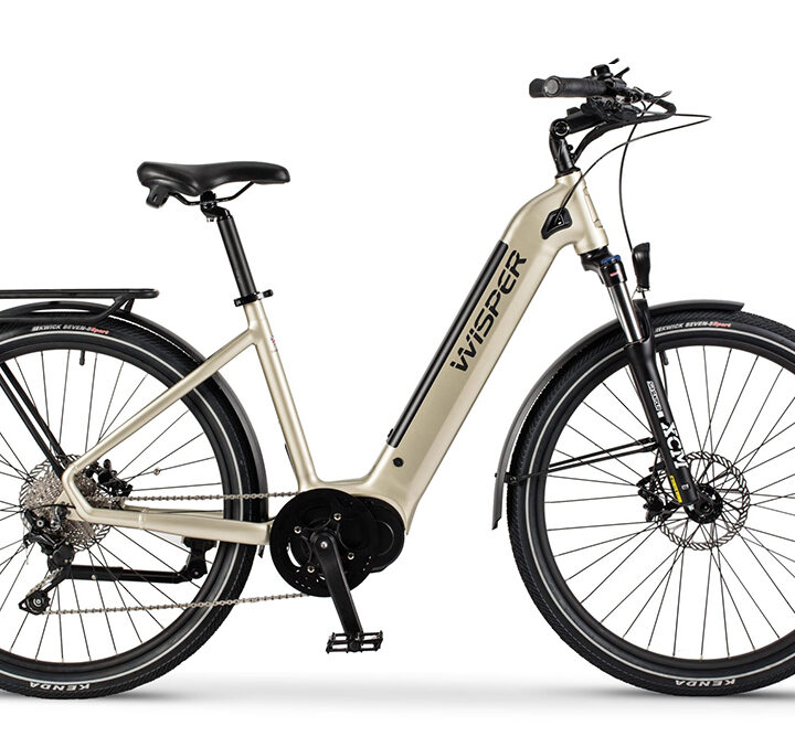Wisper Wayfarer M7 Step Through Electric Bike in Iridium Silver with Mid Motor and City Pack
