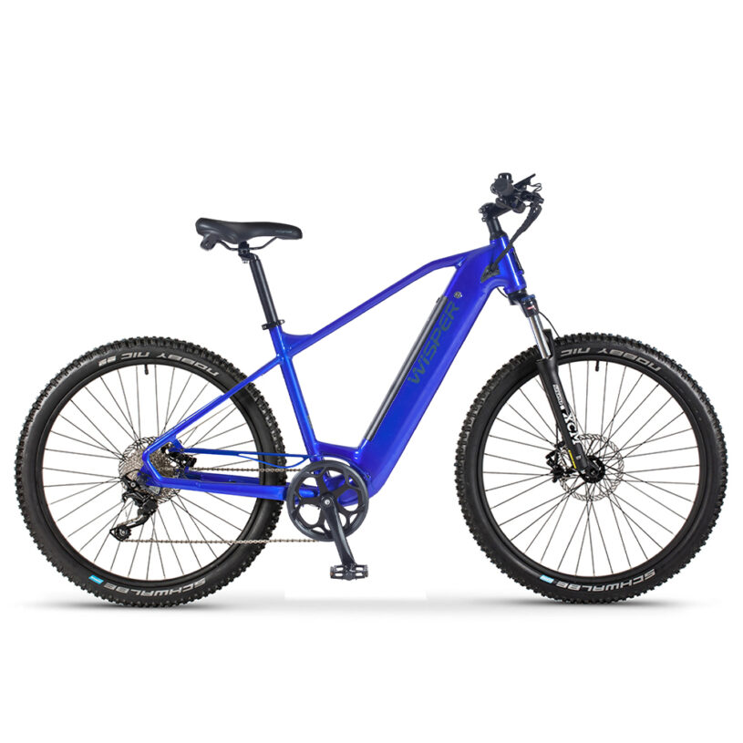 Blue Wayfarer H9 Hub-Drive Crossbar Mountain Performance Pack Electric Bike with Front Rack - Wisper eBikes